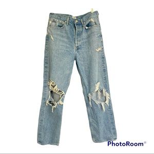 Agolde 90s Mid Rise Loose Fit Distressed Ripped Light Wash Jeans